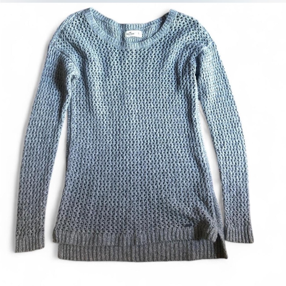 Hollister Co. Crewneck Long Sleeve Grey /Blue open-knit sweater/ relaxed fit